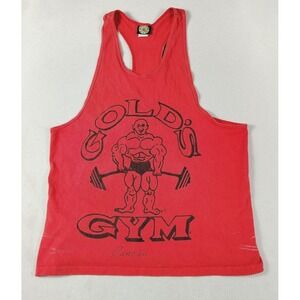 Vintage Gold's Gym Tank Top Mens Large Red Cancun Racerback Bodybuilding USA